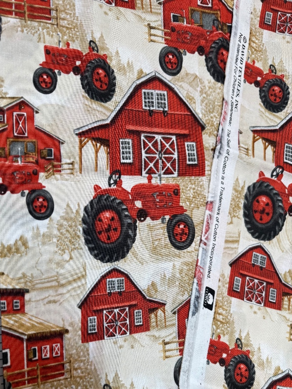 David Textiles Red Tractor Barn Farm Cotton Fabric just over a yard - Picture 2 of 5